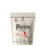 A package of Ambrosia Planta plant protein powder, featuring rice and pea protein, with gourmet flavors.