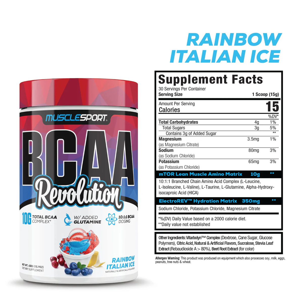 BCAA Revolution supplement tub front label