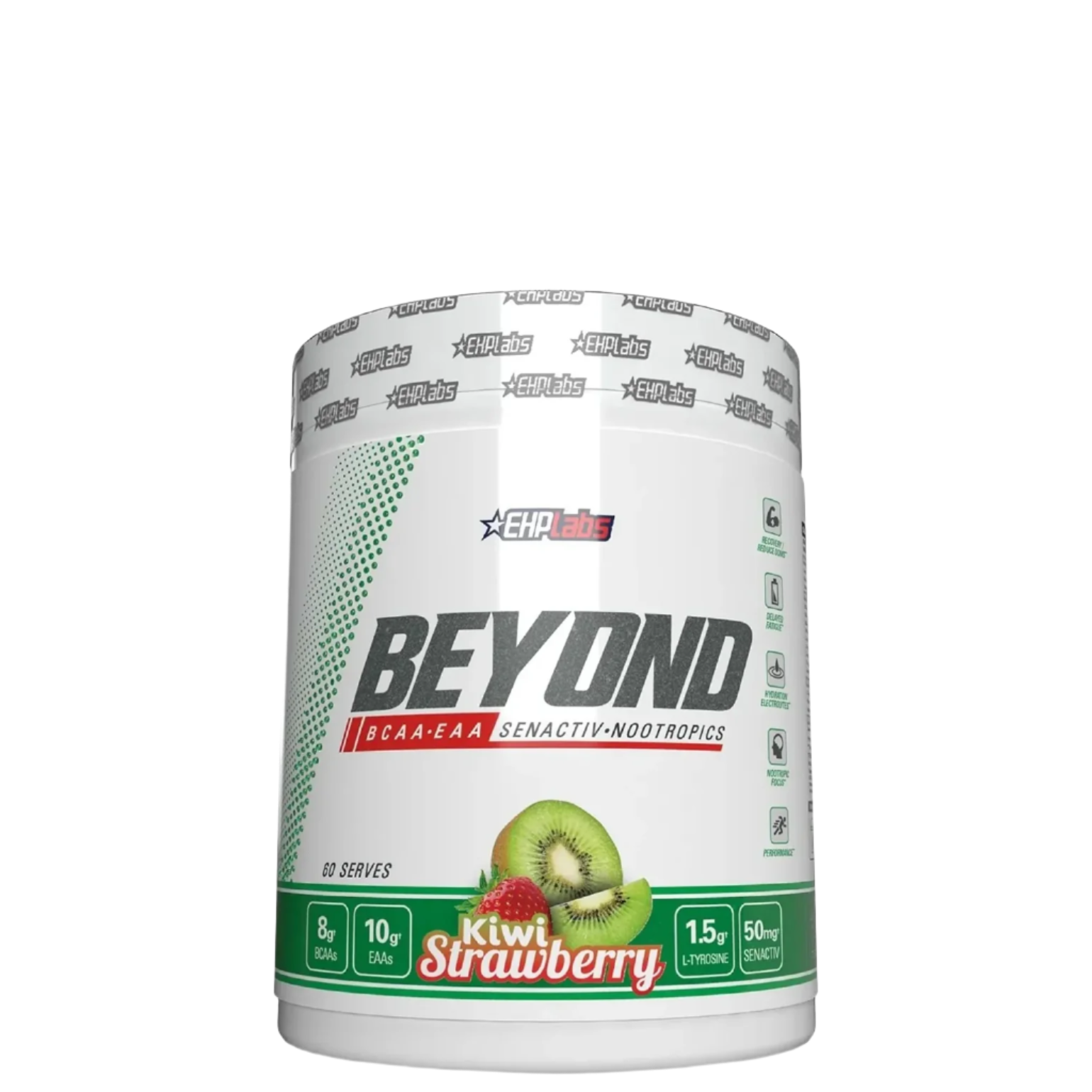 A container of Beyond BCAA+EAA Intra-Workout supplement in Raspberry Refuel flavor.