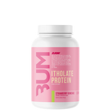 A container of CBUM Itholate Protein powder with a colorful label featuring graphics and text.