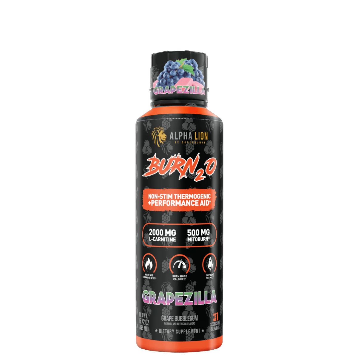 Burn2O liquid thermogenic shots in Shred Berry and Grapezilla flavors