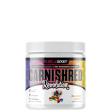 A container of MuscleSport CarniShred Revolution, a non stim fat burner supplement with a white, blue, and green label.