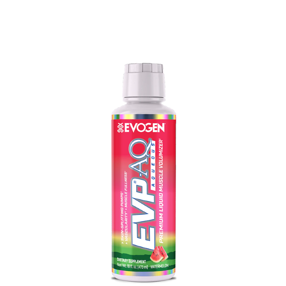 A bottle of EVP AQ Liquid Glycerol by Evogen, primarily designed for hydration in sports nutrition.