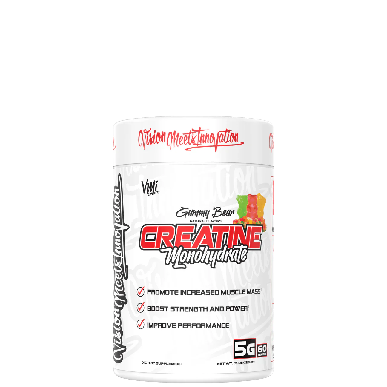 A container of CREATINE MONOHYDRATE 300g supplement with branding and product information.