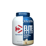 A container of Dymatize Elite Casein protein powder, showing the label with the product name and weight information.
