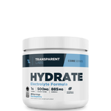 Hydrate electrolyte supplement tub with scoop on clean white background