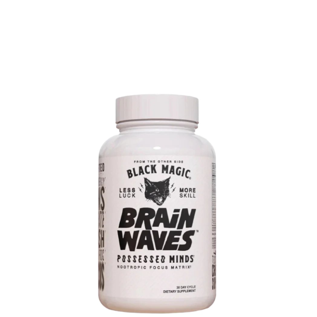 A bottle of Brain Waves - Supreme Focus Nootropic supplement from Black Magic.