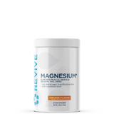 A container of Revive Supplements Magnesium+ in orange flavor, which is a high-quality magnesium supplement designed for optimal health and wellness.