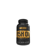 A bottle of 5% Nutrition Core Fish Oil dietary supplement with black and yellow label.