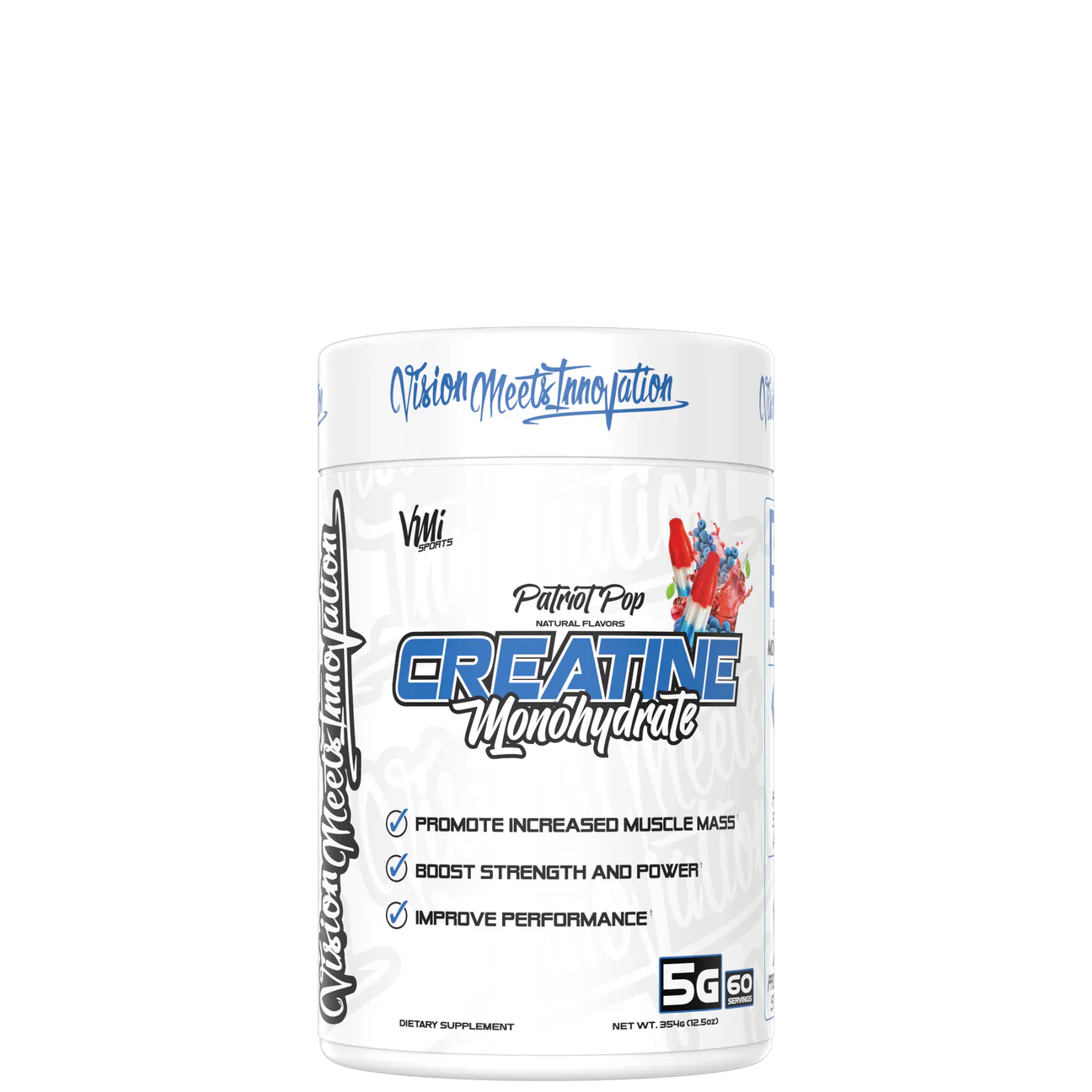 A container of CREATINE MONOHYDRATE 300g supplement with branding and product information.