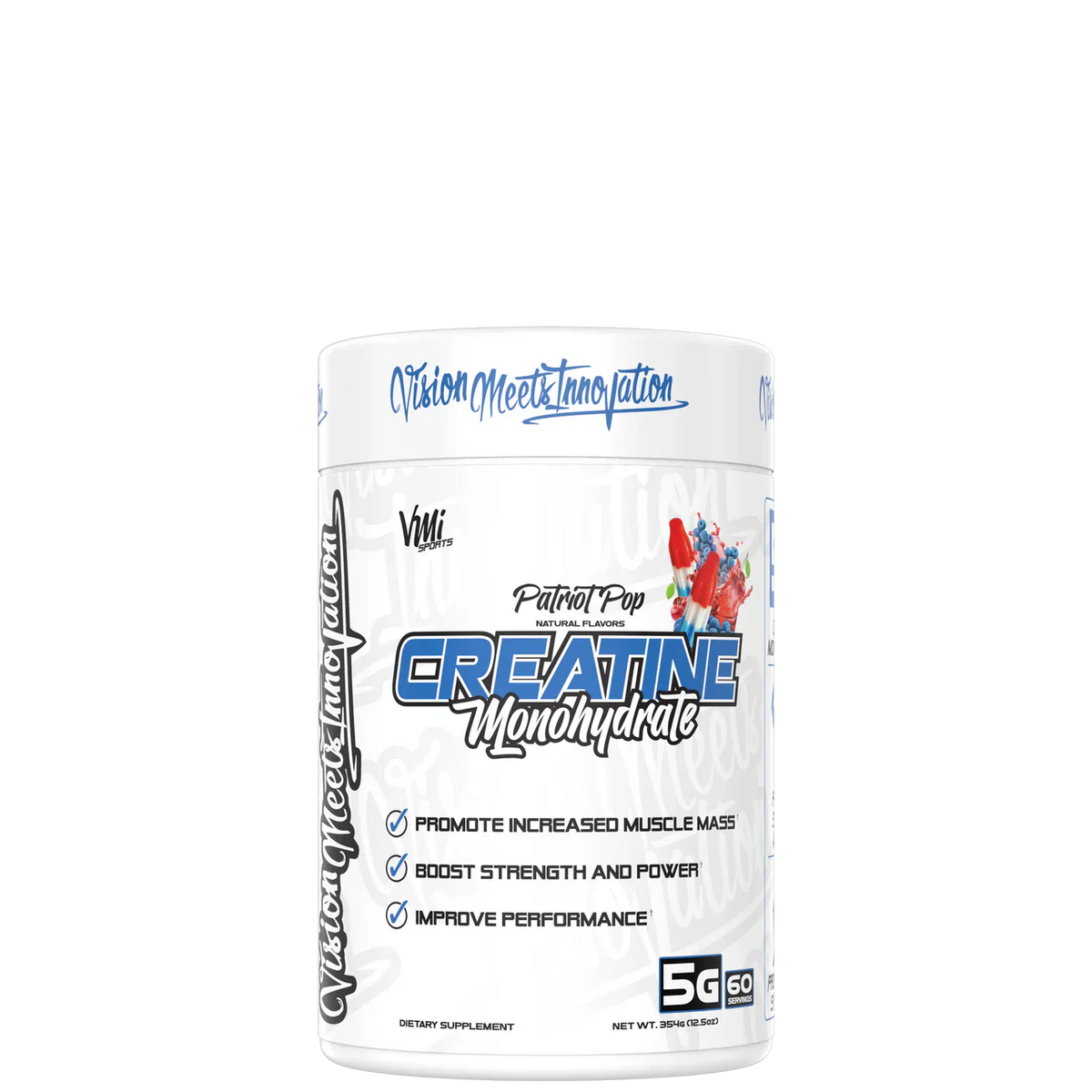 A container of CREATINE MONOHYDRATE 300g supplement with branding and product information.