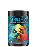 Container of PANDAMIC Extreme Pre-workout supplement with a graphic design featuring a stylized panda character