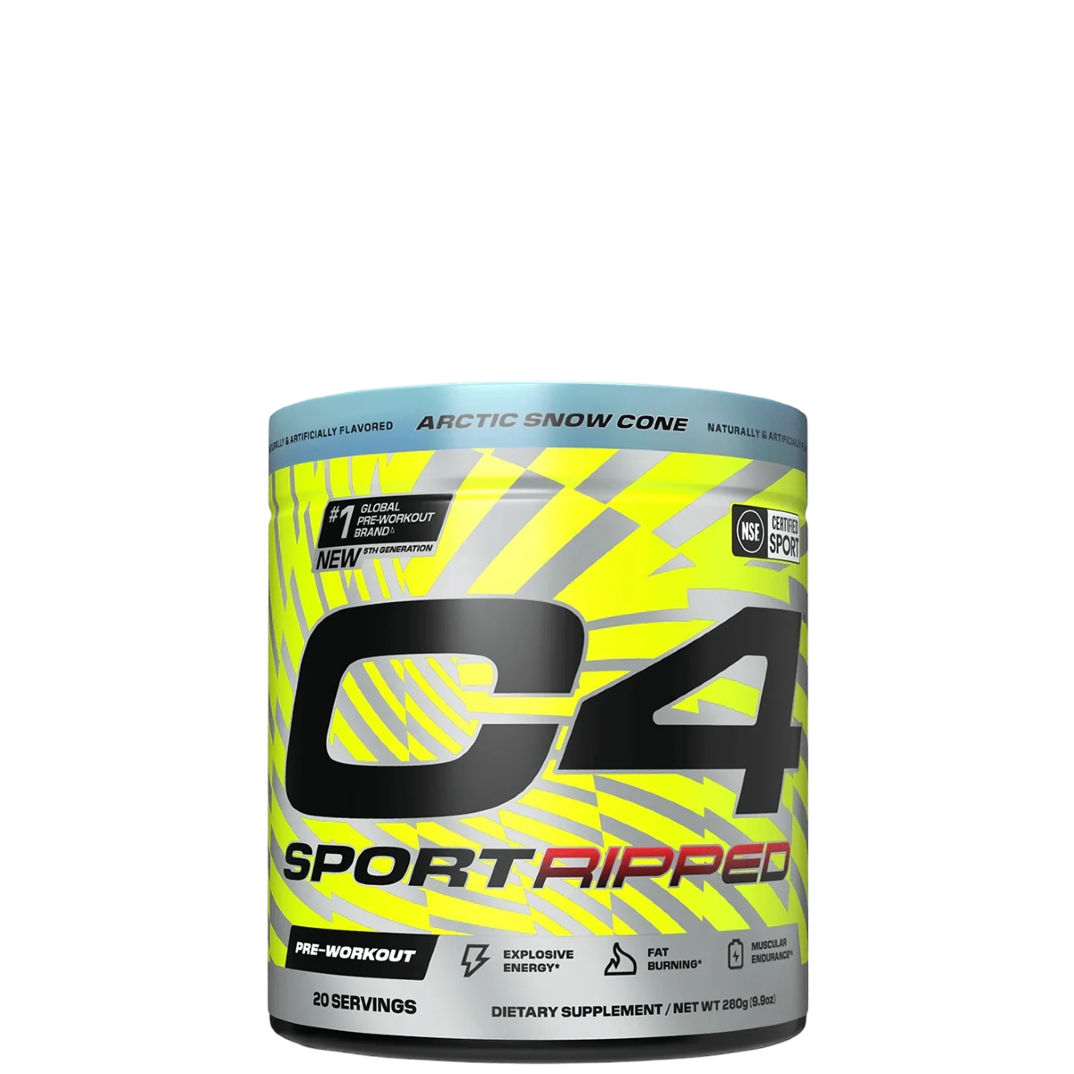 A container of C4 Sport Ripped Pre Workout Powder in Hawaiian Pineapple flavor.