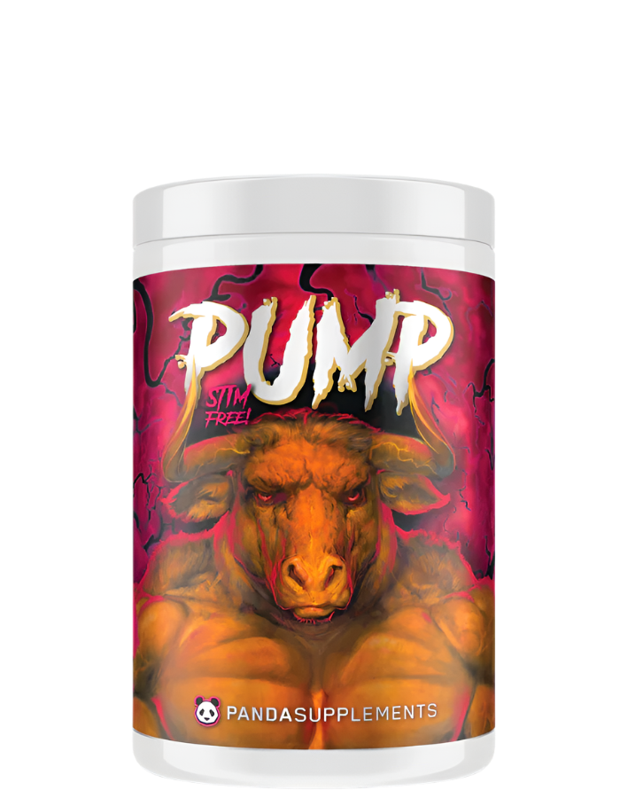 A container of PUMP Stim Free Pre-Workout supplement with a graphic of a bull on the label.