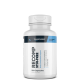 A bottle of Transparent Labs RECOMP Stim-Free supplement with 120 capsules for weight loss support.