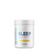A container of Revive Sleep restorative sleep support supplement in dark chocolate flavor.