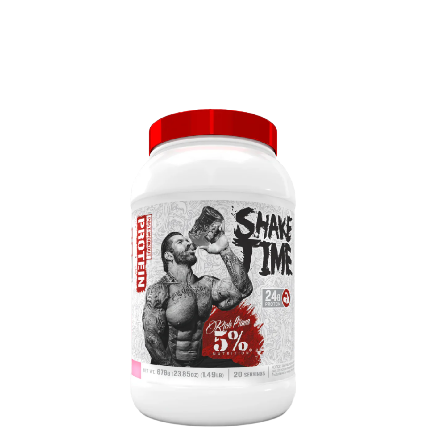 Shake Time protein tub with whole food ingredients around it