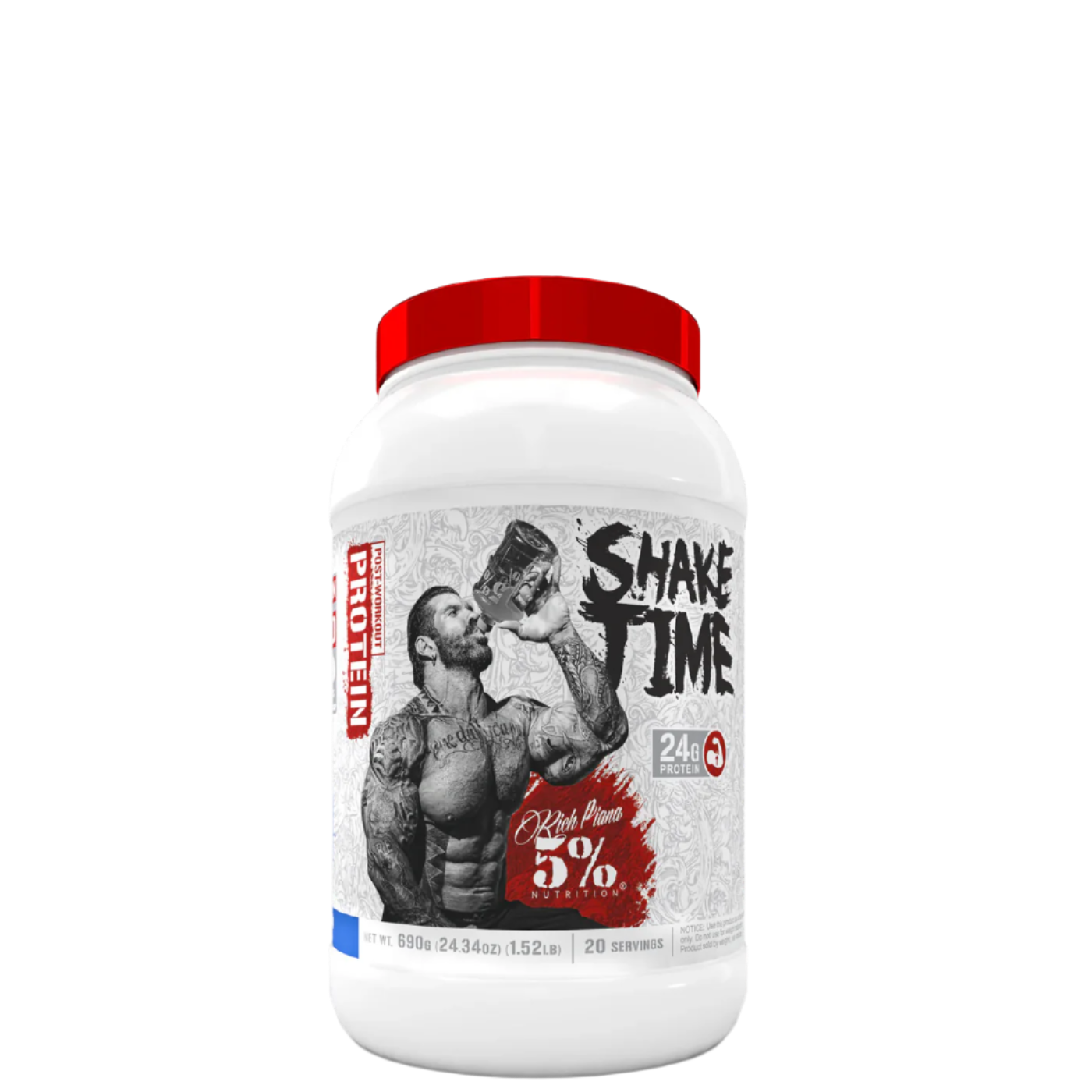 Scoop of protein next to shaker and post-workout gear