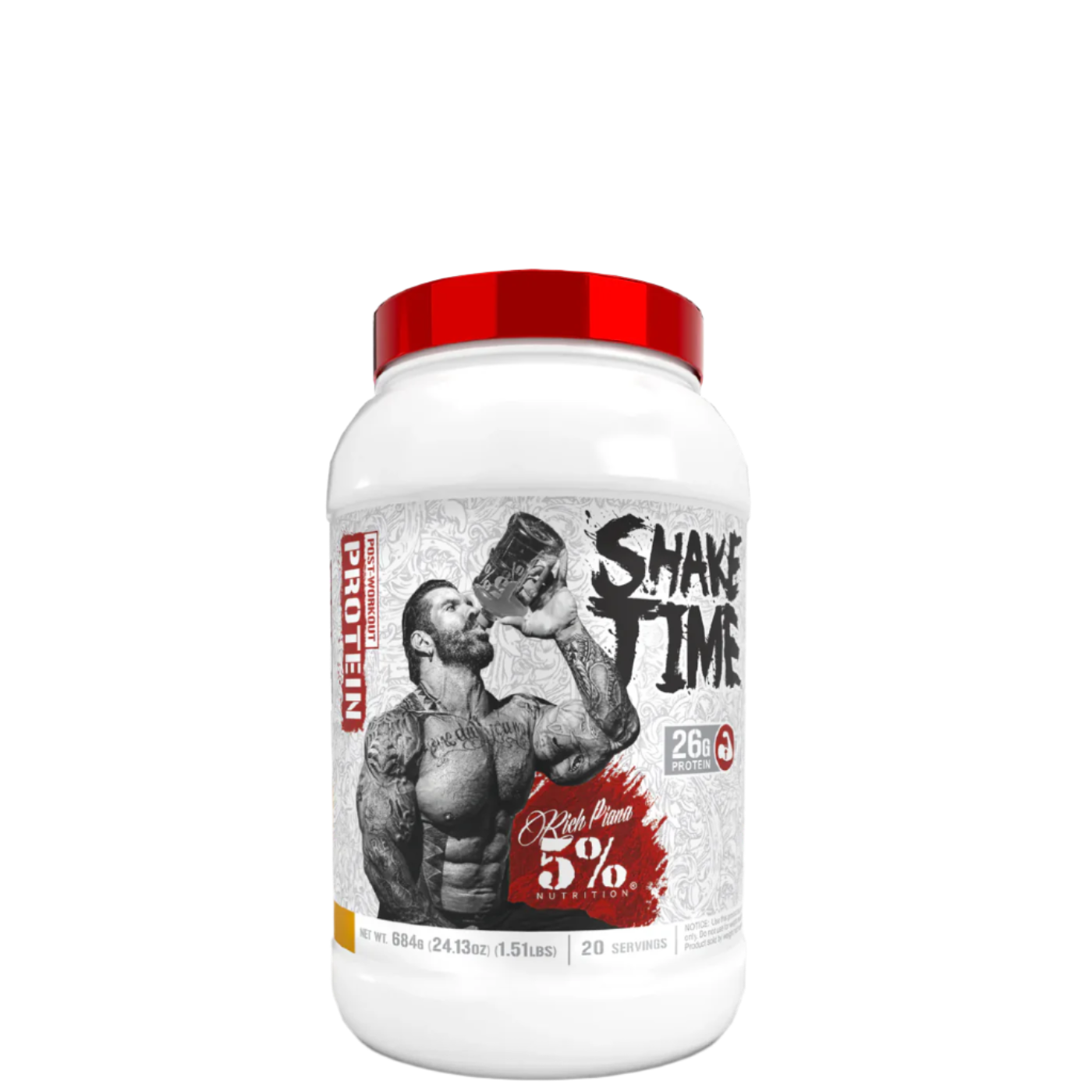 Shake Time protein tub with whole food ingredients around it