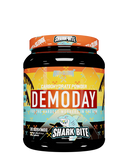 Container with orange and white, a shark is displayed.