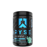 A container of Ryse SunnyD flavor pre-workout supplement with a colorful design featuring orange and yellow tones.