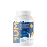 A container of CBUM Itholate Protein powder with a colorful label featuring graphics and text.