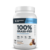 Transparent Labs 100% Grass-Fed protein powder container on a white background