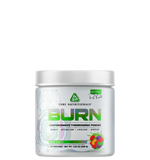 A container of BURN comprehensive thermogenic powder by CORE NUTRITIONALS with colorful label design.