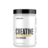 A container of Condemned Essentials Creatine Monohydrate, with the label indicating it is 100% Pure Creatine Monohydrate, without any banned substances.