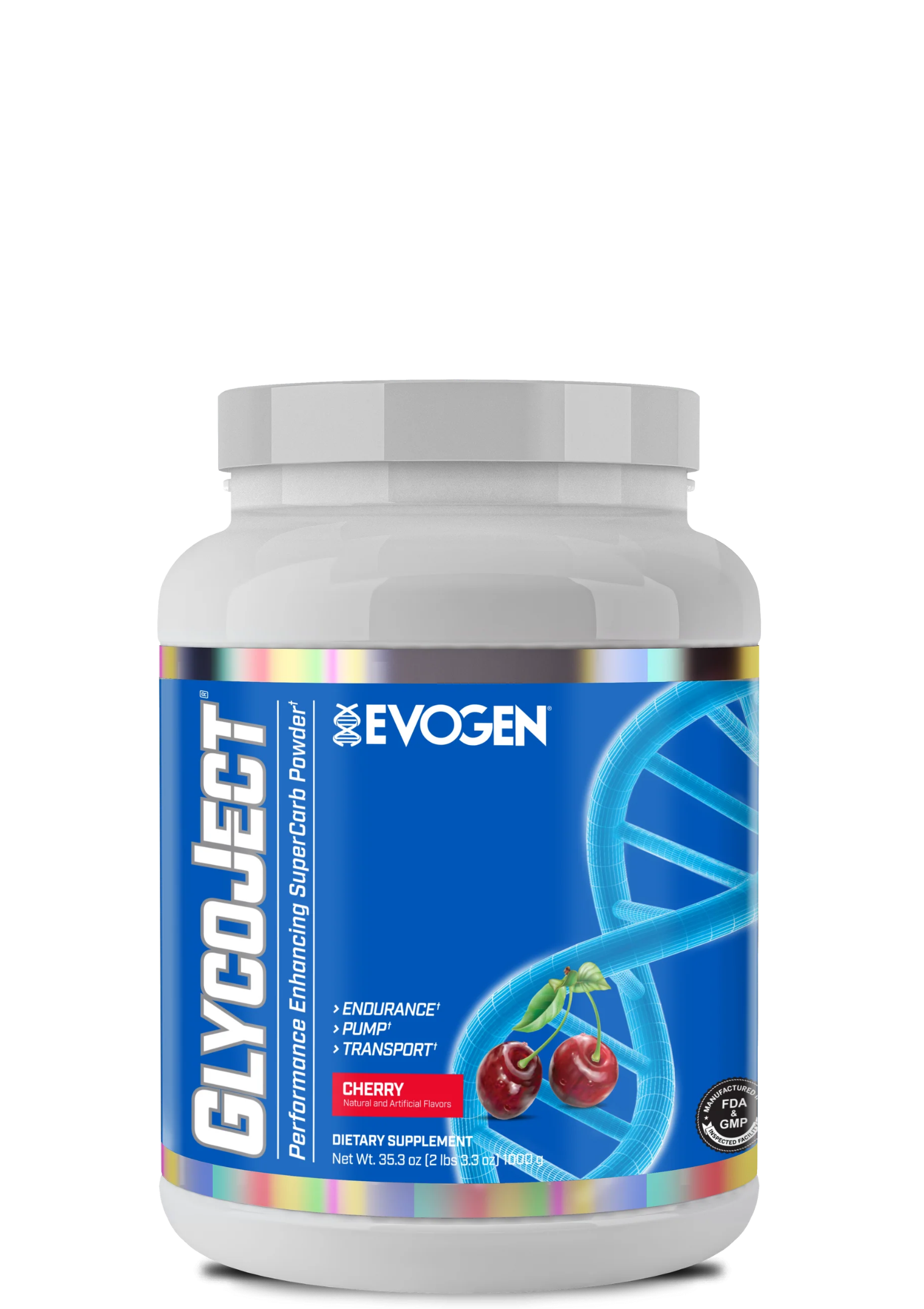 A container of GlycoJect Super Carb by Evogen Nutrition with a watermelon slice image on the label.