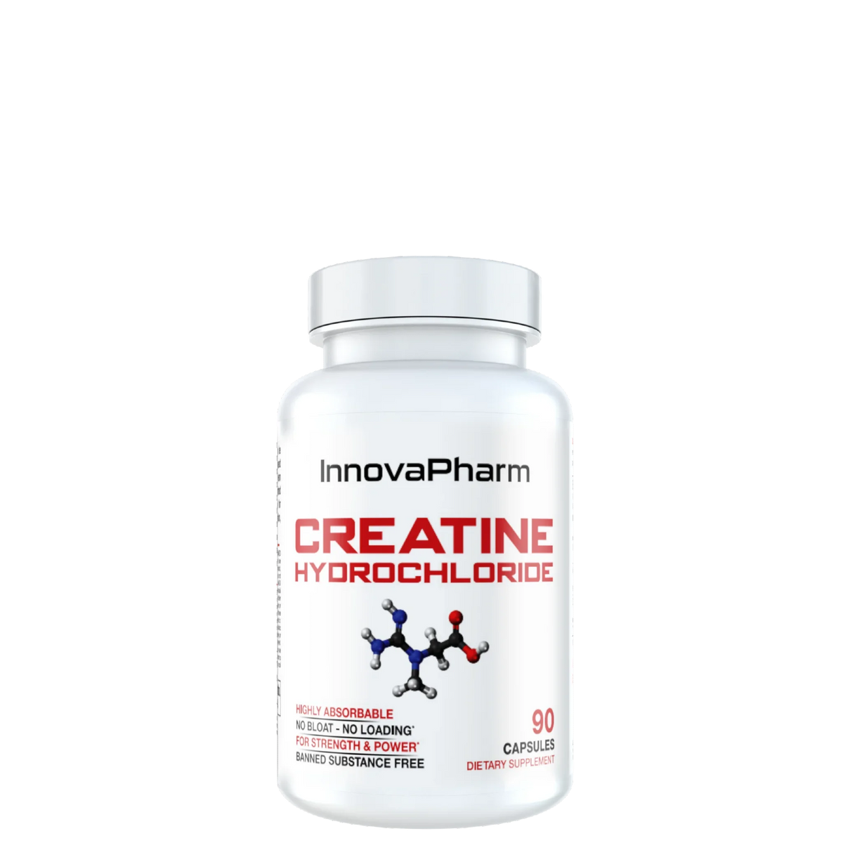 A bottle of Creatine Hydrochloride supplement by InnovaPharm with 90 capsules.