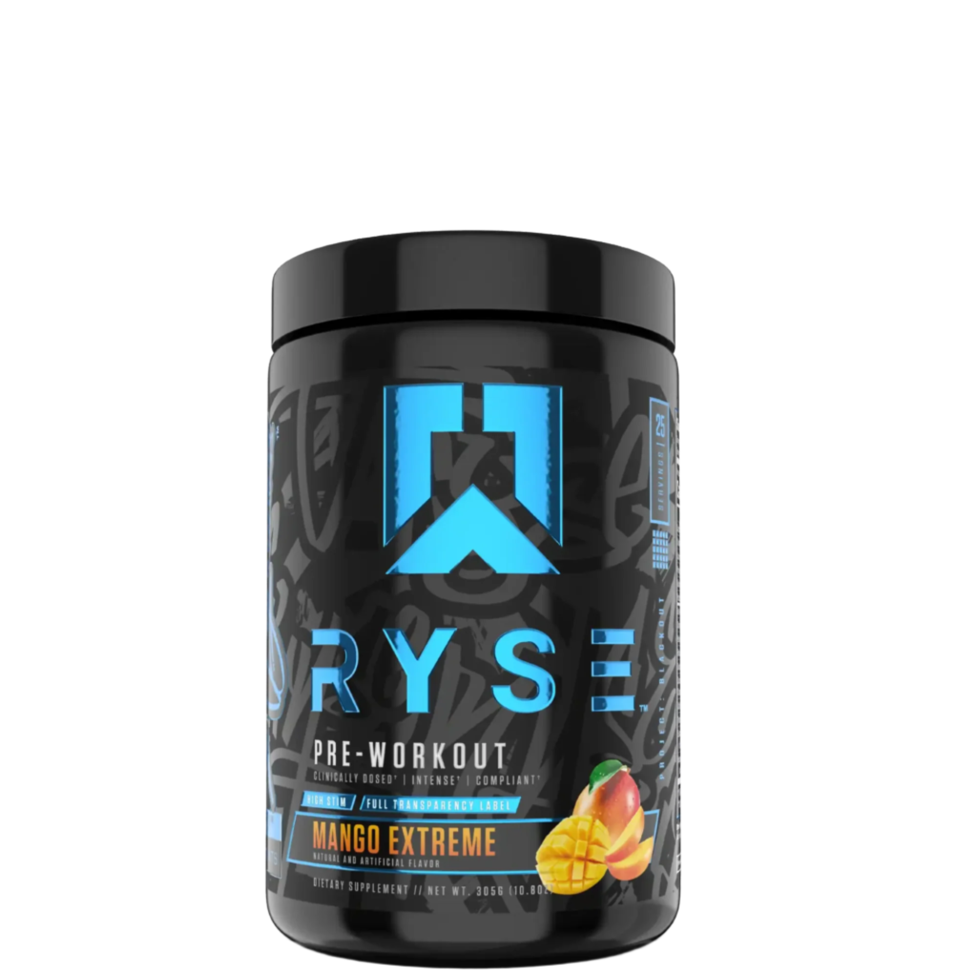 A container of Ryse SunnyD flavor pre-workout supplement with a colorful design featuring orange and yellow tones.