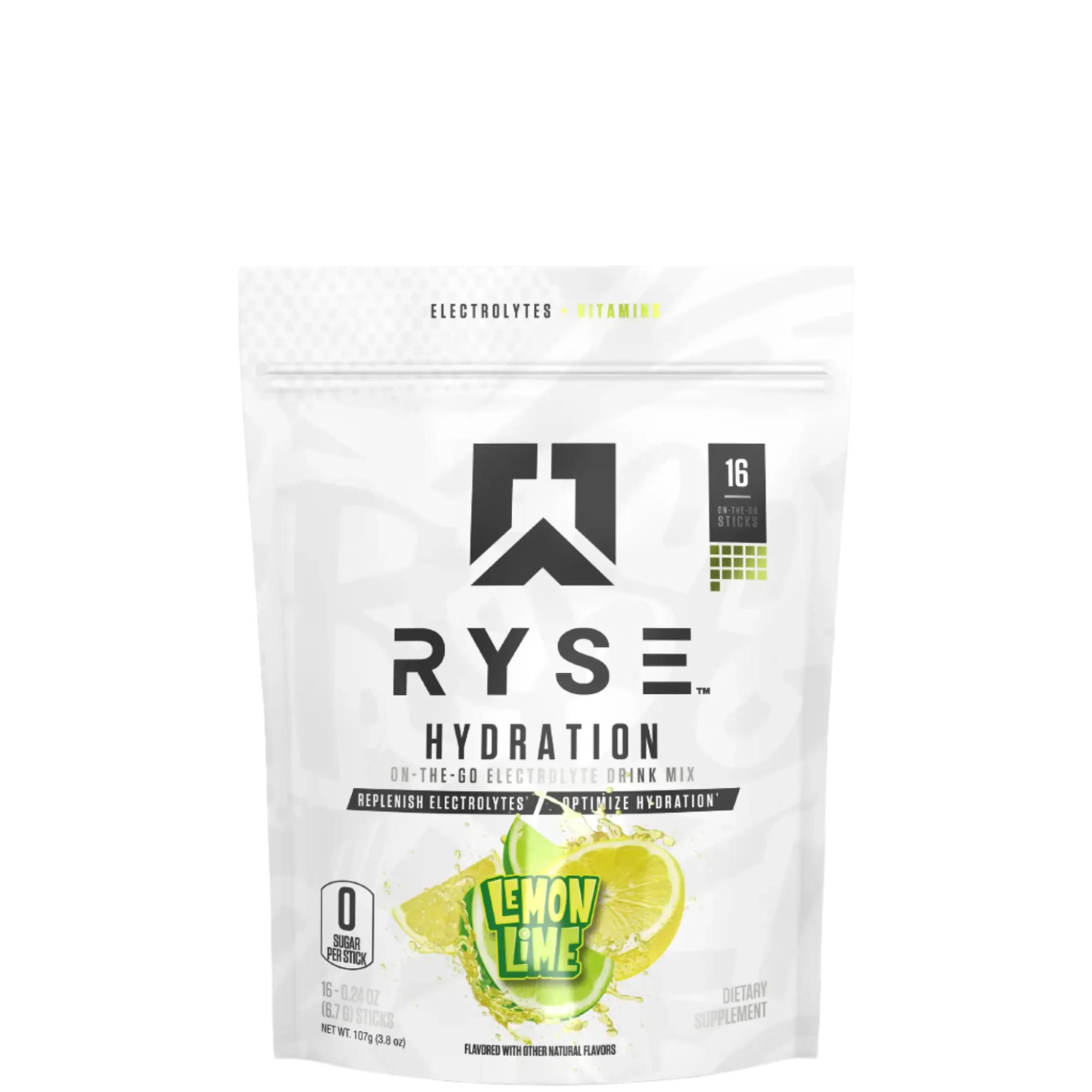 A sealed pouch of RYSE Hydration sticks with a label showing the brand logo, the flavor 'Kool-Aid', and additional product information.