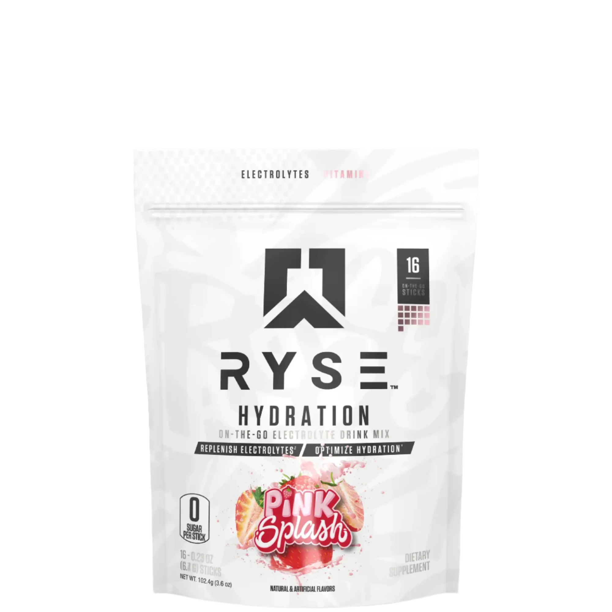 A sealed pouch of RYSE Hydration sticks with a label showing the brand logo, the flavor 'Kool-Aid', and additional product information.