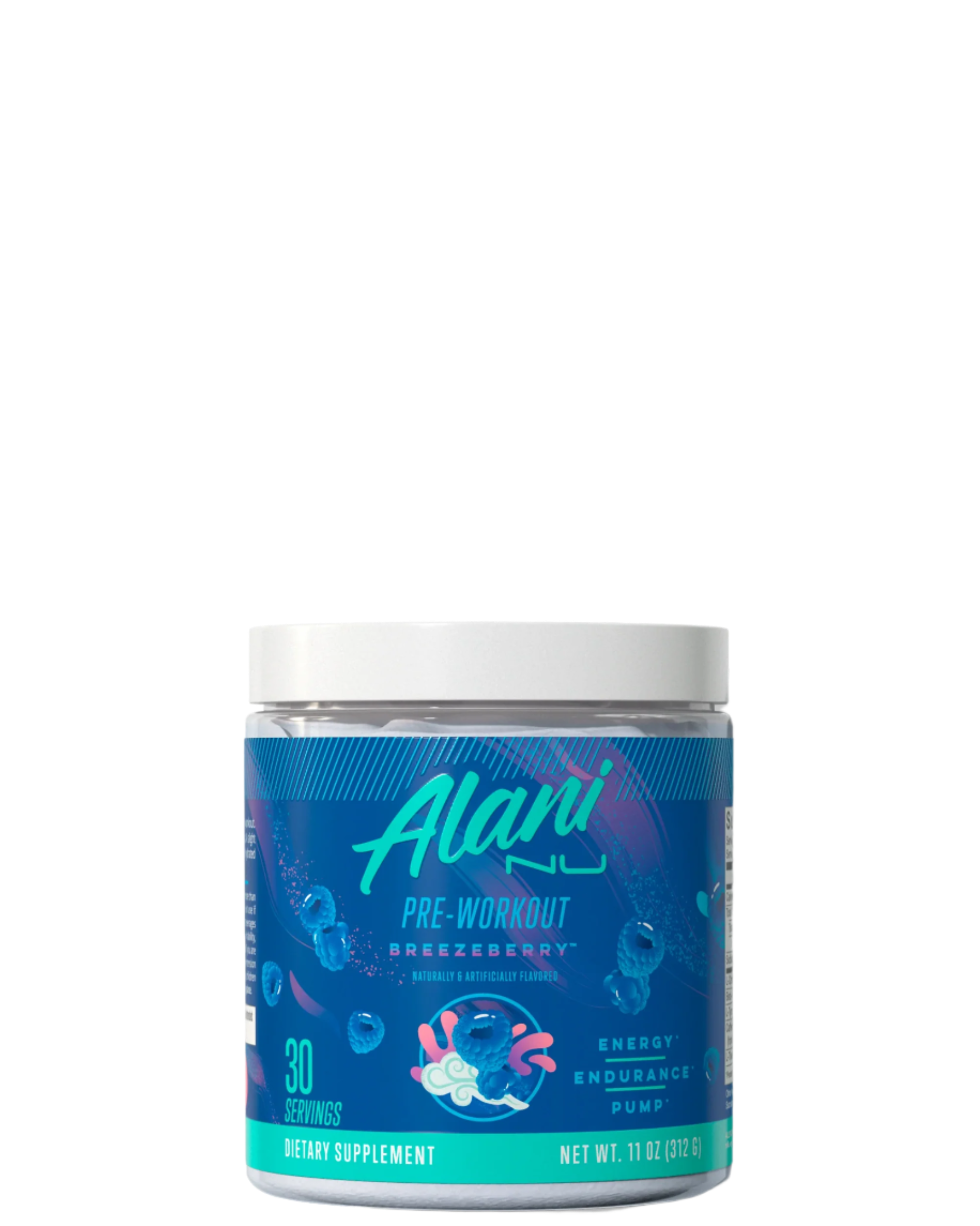 A container of Alani Nu Pre-Workout Powder in Galaxy Lemonade flavor, with pink and purple label design featuring lemonade graphics.