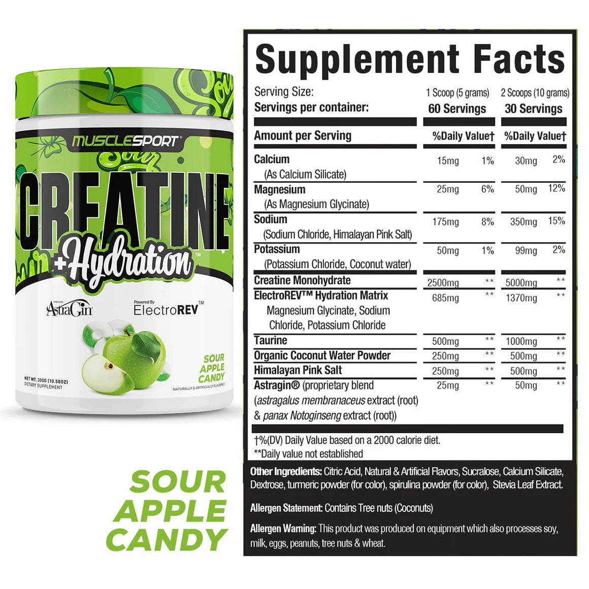 Creatine + Hydration supplement container with watermelon and strawberry design, branded by MuscleSport.