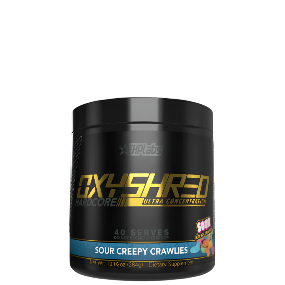 Container of OxyShred Hardcore pre-workout supplement in Grape Bubblegum flavor