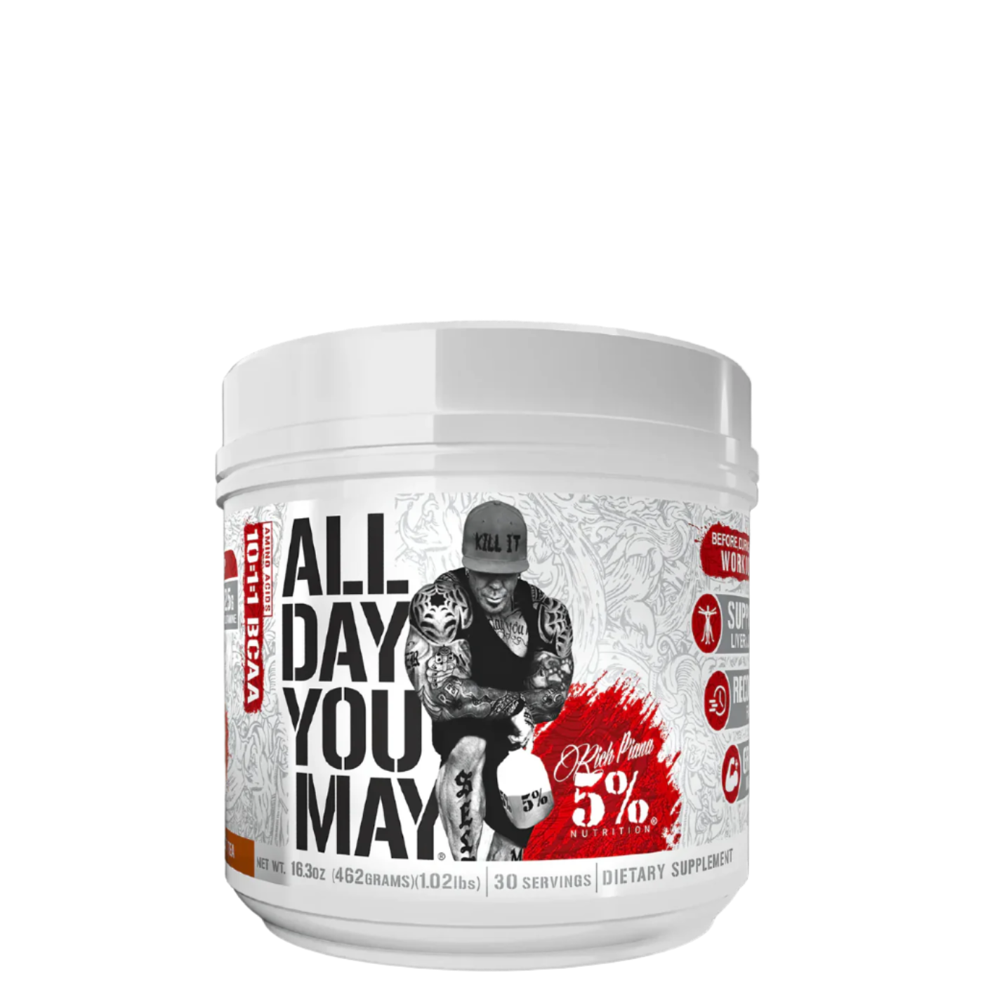 Assorted flavors of All Day You May BCAA Recovery Drink Powder packets.