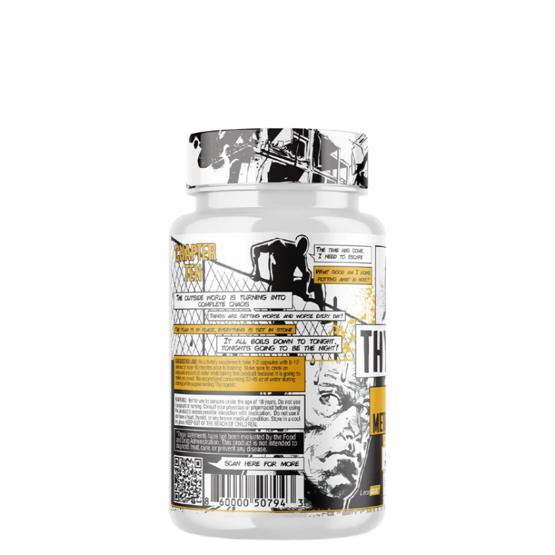 A container of Condemned Labz Thyrogenic dietary supplement with 60 capsules, emphasizing metabolism support.