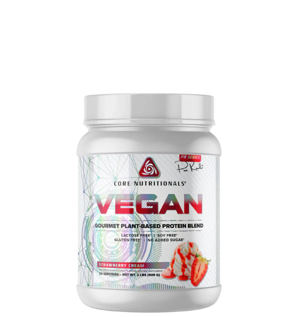 Vegan plant-based protein tub with clean white label
