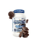 A container of VMI Sports Protolyte 100% Whey Isolate Protein powder with electrolytes and enzymes.